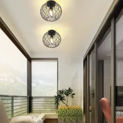 NETTLIFE Plafonnier noir lampe de salle à manger cage grille vintage E27 spot de plafond en métal