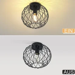 NETTLIFE Plafonnier noir lampe de salle à manger cage grille vintage E27 spot de plafond en métal
