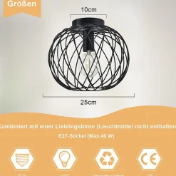 NETTLIFE Plafonnier noir lampe de salle à manger cage grille vintage E27 spot de plafond en métal