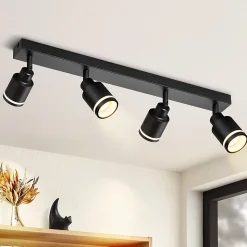 NETTLIFE Plafonnier Noir Moderne: 4 Spots Métal GU10, Orientables,Pour Chambre,Salle à Manger, Ampoules Non Incluses