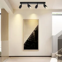 NETTLIFE Plafonnier Noir Moderne: 4 Spots Métal GU10, Orientables,Pour Chambre,Salle à Manger, Ampoules Non Incluses
