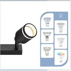 NETTLIFE Plafonnier Noir Moderne: 4 Spots Métal GU10, Orientables,Pour Chambre,Salle à Manger, Ampoules Non Incluses