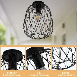 NETTLIFE Plafonnier noir lampe de couloir plafonnier vintage industriel rétro E27 1 ampoule lampe ronde métal