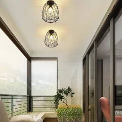 NETTLIFE Plafonnier noir lampe de couloir plafonnier vintage industriel rétro E27 1 ampoule lampe ronde métal