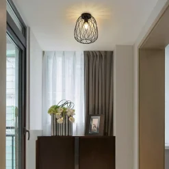 NETTLIFE Plafonnier noir lampe de couloir plafonnier vintage industriel rétro E27 1 ampoule lampe ronde métal