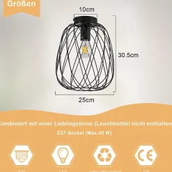 NETTLIFE Plafonnier noir lampe de couloir plafonnier vintage industriel rétro E27 1 ampoule lampe ronde métal