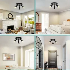 NETTLIFE Plafonnier noir moderne : 3 spots de plafond orientables en métal, plafonnier GU10, pour chambre, sans ampoule