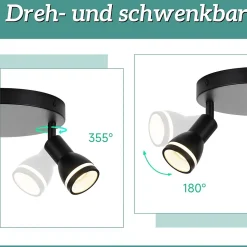 NETTLIFE Plafonnier noir moderne : 3 spots de plafond orientables en métal, plafonnier GU10, pour chambre, sans ampoule