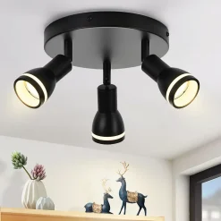 NETTLIFE Plafonnier noir moderne : 3 spots de plafond orientables en métal, plafonnier GU10, pour chambre, sans ampoule