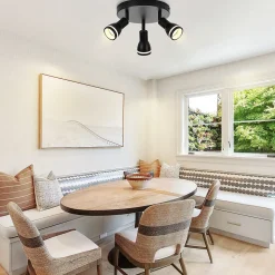 NETTLIFE Plafonnier noir moderne : 3 spots de plafond orientables en métal, plafonnier GU10, pour chambre, sans ampoule