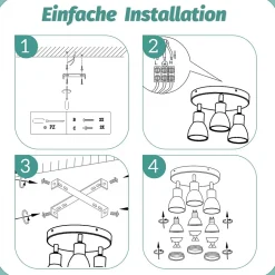 NETTLIFE Plafonnier noir moderne : 3 spots de plafond orientables en métal, plafonnier GU10, pour chambre, sans ampoule
