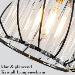 NETTLIFE Plafonnier Plafonnier moderne en cristal : Lampe de couloir noire E27 Lampe de cuisine vintage avec cadre en métal