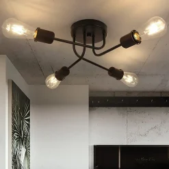 NETTLIFE Plafonnier plafonnier vintage noir - lampe de salon rétro 4 lampes industrielle E27 Sans ampoules