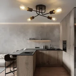 NETTLIFE Plafonnier plafonnier vintage noir - lampe de salon rétro 4 lampes industrielle E27 Sans ampoules