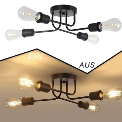 NETTLIFE Plafonnier plafonnier vintage noir - lampe de salon rétro 4 lampes industrielle E27 Sans ampoules