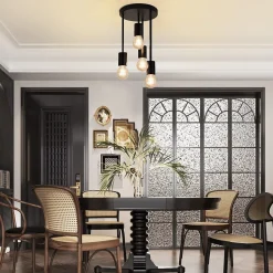 NETTLIFE Plafonnier plafonnier vintage noir 4 ampoules E27 rétro métal industriel Sans ampoules