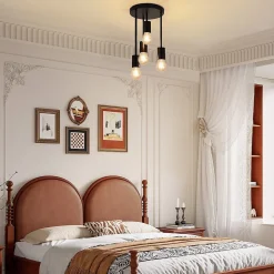 NETTLIFE Plafonnier plafonnier vintage noir 4 ampoules E27 rétro métal industriel Sans ampoules