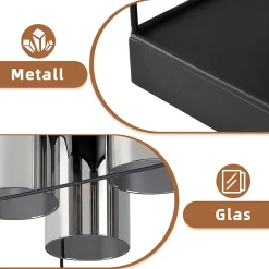 NETTLIFE Plafonnier salon plafonnier verre 4 ampoules E27 vintage noir style industriel métal rétro