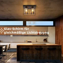 NETTLIFE Plafonnier salon plafonnier verre 4 ampoules E27 vintage noir style industriel métal rétro