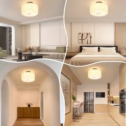 NETTLIFE Plafonnier salon plafonnier vintage - lampe de cuisine blanche abat-jour papier design industriel G9