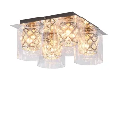 NETTLIFE Plafonnier Salon Moderne Cristaux G9 Avec Abat-jour En Verre Lampe De Chambre