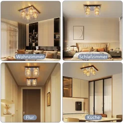 NETTLIFE Plafonnier Salon Moderne Cristaux G9 Avec Abat-jour En Verre Lampe De Chambre