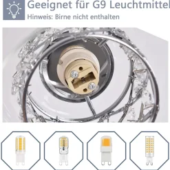 NETTLIFE Plafonnier Salon Moderne Cristaux G9 Avec Abat-jour En Verre Lampe De Chambre