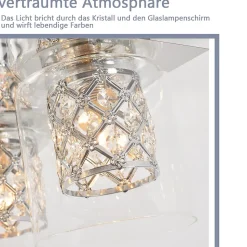 NETTLIFE Plafonnier Salon Moderne Cristaux G9 Avec Abat-jour En Verre Lampe De Chambre