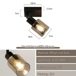 NETTLIFE Plafonnier Spot 1 Flamme Noir Industriel E14 Plafonnier Pour Salon