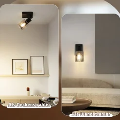 NETTLIFE Plafonnier Spot 1 Flamme Noir Industriel E14 Plafonnier Pour Salon