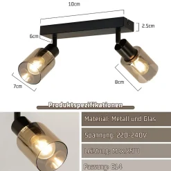 NETTLIFE Plafonnier Spot 2 Flammes Noir Industriel E14 Plafonnier Pour Salon