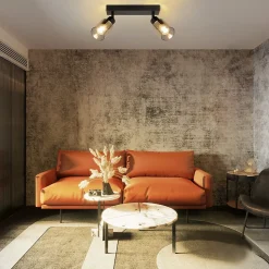 NETTLIFE Plafonnier Spot 2 Flammes Noir Industriel E14 Plafonnier Pour Salon