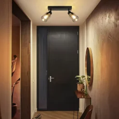 NETTLIFE Plafonnier Spot 2 Flammes Noir Industriel E14 Plafonnier Pour Salon