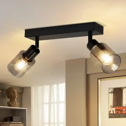 NETTLIFE Plafonnier Spot 2 Flammes Noir Industriel E14 Plafonnier Pour Salon