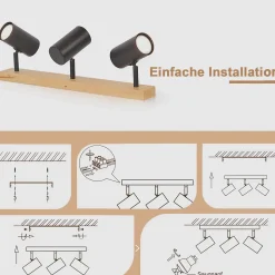 NETTLIFE Plafonnier Spot de plafond Noir 3 flamme GU10 Bois moderne rétro Métal réglables Sans ampoules