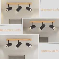 NETTLIFE Plafonnier Spot de plafond Noir 3 flamme GU10 Bois moderne rétro Métal réglables Sans ampoules