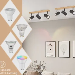 NETTLIFE Plafonnier Spot de plafond Noir 3 flamme GU10 Bois moderne rétro Métal réglables Sans ampoules