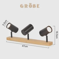NETTLIFE Plafonnier Spot de plafond Noir 3 flamme GU10 Bois moderne rétro Métal réglables Sans ampoules