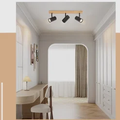 NETTLIFE Plafonnier Spot de plafond Noir 3 flamme GU10 Bois moderne rétro Métal réglables Sans ampoules