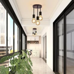 NETTLIFE Plafonnier vintage noir - Spot de plafond suspendu à 3 lampes E27 avec 3 spots