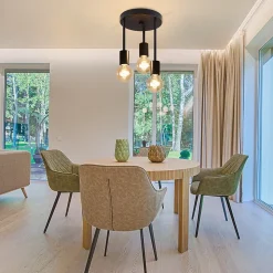 NETTLIFE Plafonnier vintage noir - Spot de plafond suspendu à 3 lampes E27 avec 3 spots