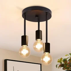 NETTLIFE Plafonnier vintage noir - Spot de plafond suspendu à 3 lampes E27 avec 3 spots
