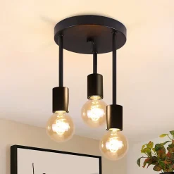 NETTLIFE Plafonnier vintage noir - Spot de plafond suspendu à 3 lampes E27 avec 3 spots