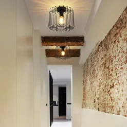 NETTLIFE Plafonnier Vintage E27 Lustre Cage Noire 27CM Lampe de Couloir Rétro en Métal