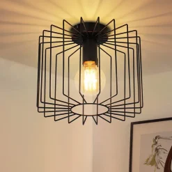 NETTLIFE Plafonnier Vintage E27 Lustre Cage Noire 27CM Lampe de Couloir Rétro en Métal