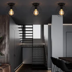 NETTLIFE Plafonnier Vintage en métal Industriel Lampe de Couloir Noir E27 Abat-Jour Lampe d'escalier rétro pour Chambre Salon