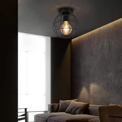 NETTLIFE Plafonnier Vintage en métal Industriel Lampe de Couloir Noir E27 Abat-Jour Lampe d'escalier rétro pour Chambre Salon