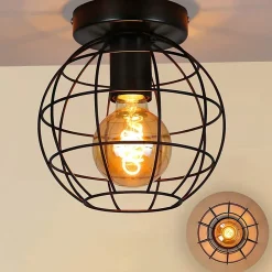 NETTLIFE Plafonnier Vintage en métal Industriel Lampe de Couloir Noir E27 Abat-Jour Lampe d'escalier rétro pour Chambre Salon