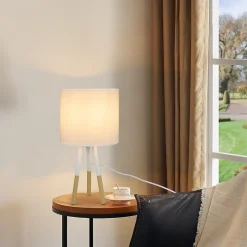 Nettlife Set de 1 lampe de table moderne, abat-jour en tissu, E27, max. 40W, blanc