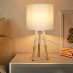 Nettlife Set de 1 lampe de table moderne, abat-jour en tissu, E27, max. 40W, blanc